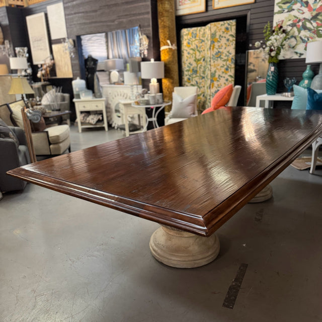 Vintage Swaim Distressed Wood Top/Double Urn Base Dining Table 120x54