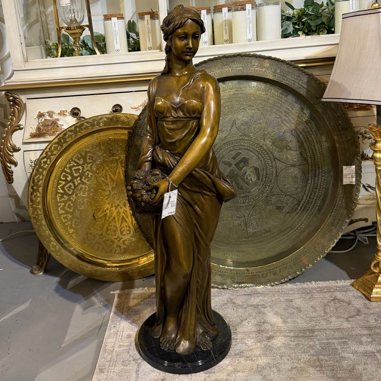 Bronze Season Lady W/Basket of Fruit Statue 35"H