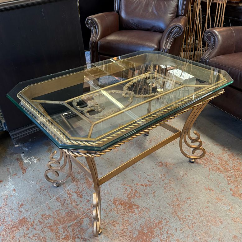 Vtg Italianate Gilt Iron & Glass Cocktail Table LaBarge/Maison Jansen Style 38x2