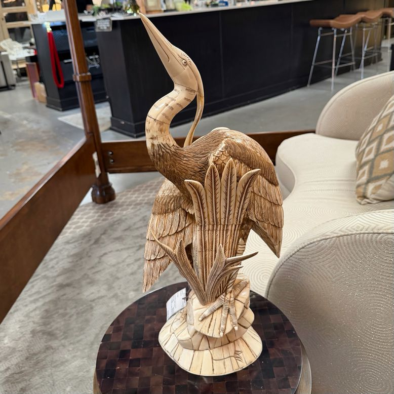 Vintage Asian Hand Carved Bone Double Heron Sculpture 22"H