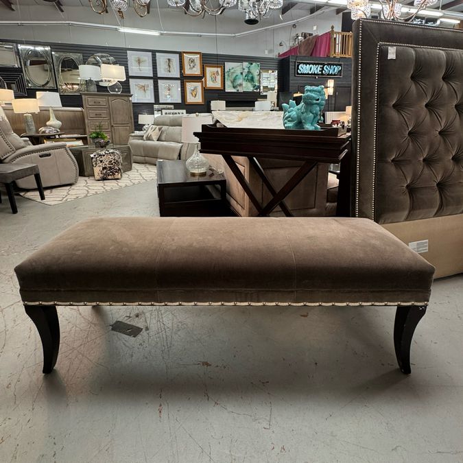 Ethan Allen Custom Gray Velvet Bench W/Nailhead Trim 60x19x20.5