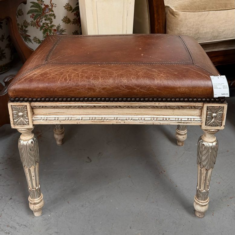 Louis XVI Style Leather Upholstered Stool 23x17x19.5