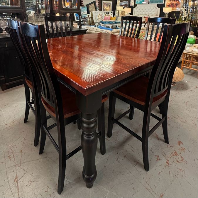 Tall Wood Bistro Table W/6 Ladderback Chairs 57x57x36