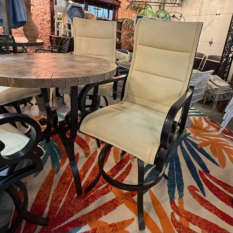 Counter Height Stone Top Table W/4 Swivel Balcony Sling Chairs 36Dx38H