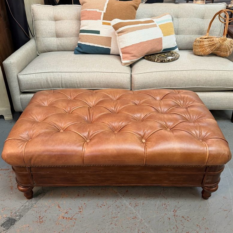 Coffee Leather Tufted Ottoman 47x28x17
