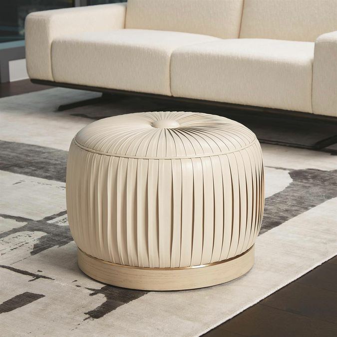Global Views Collette Pleated Leather Pouf 22.5Dx17"H NEW