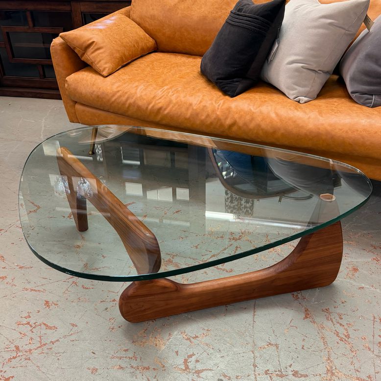 "Noguchi" Style Wood/Glass Coffee Table 49x36x16