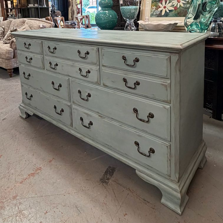 Painted Pennsylvania House Blue 7-Drawer Dresser 68x19x35.5