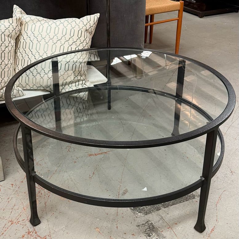 Pottery Barn Top/Lower Glass Panel Coffee Table 36" Dia X 18"H