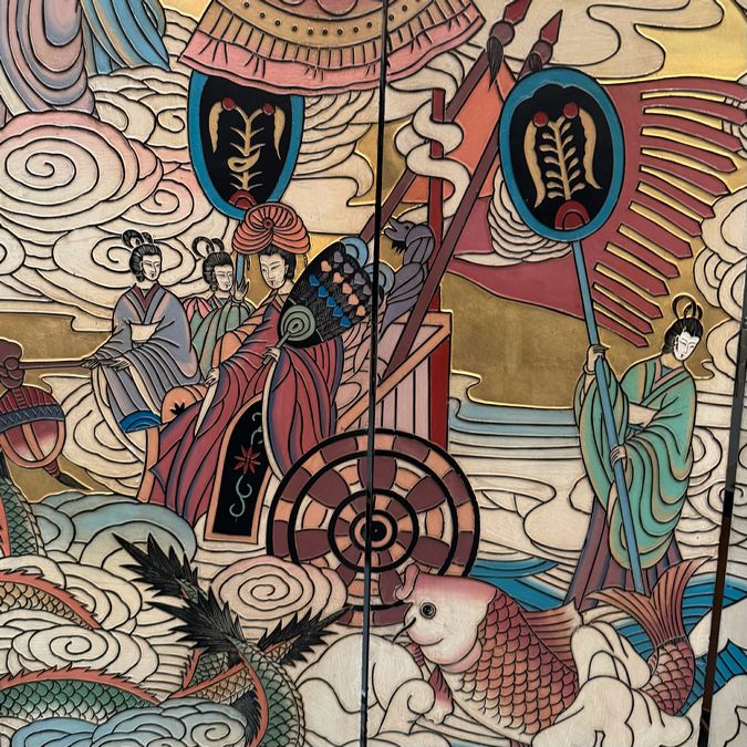 Gorgeous Antique/Vintage Asian 6-Panel Privacy Screen 90"Hx72"W