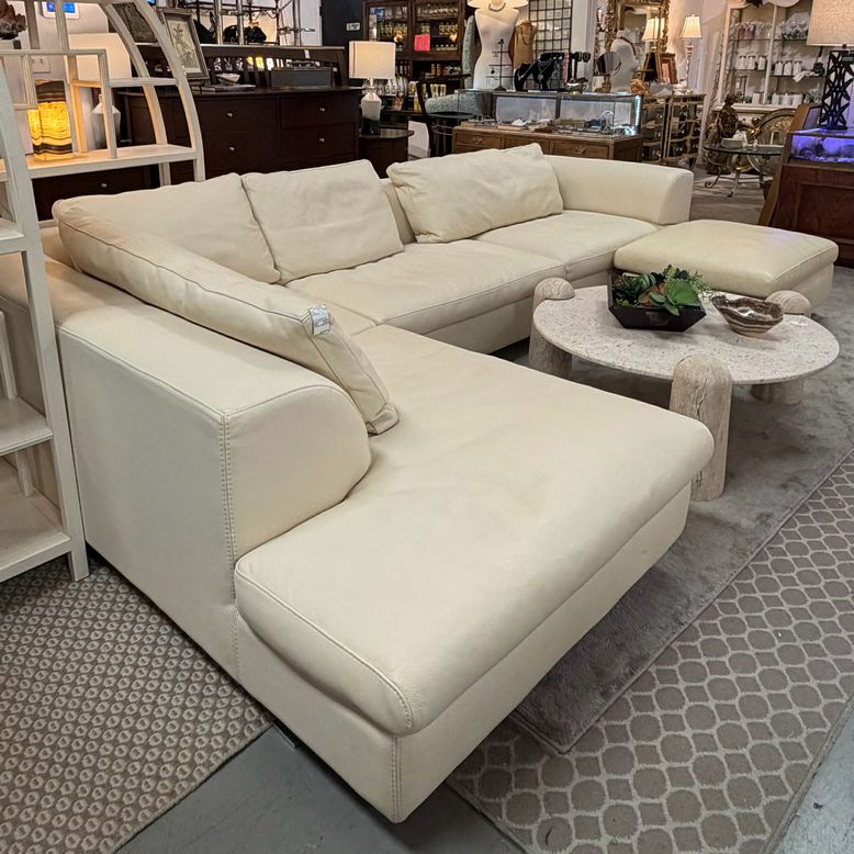 Roche Bobois Elixir Cream 2-PcLeather Sectional & Ottoman 133x81/66x31