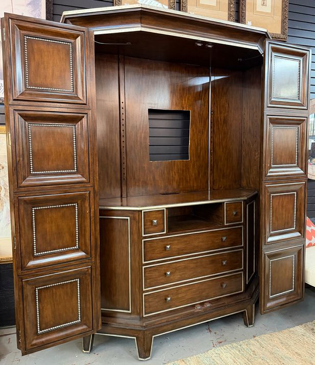 Custom Marge Carson Folio Armoire W/Nailhead Trim 67x22x88 AS IS