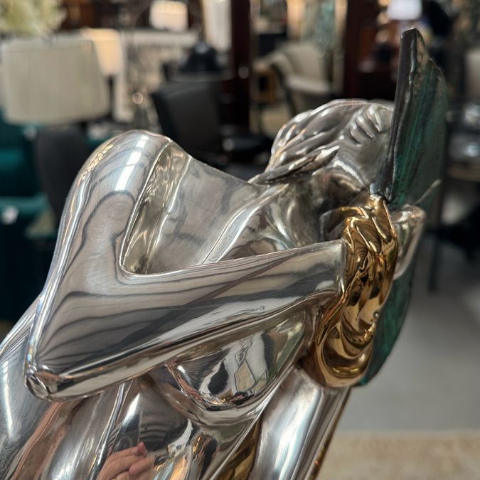 D'Argenta Mystery Woman Dancing W/Fans by Oshra Silver & Gold Statue 27.5"H