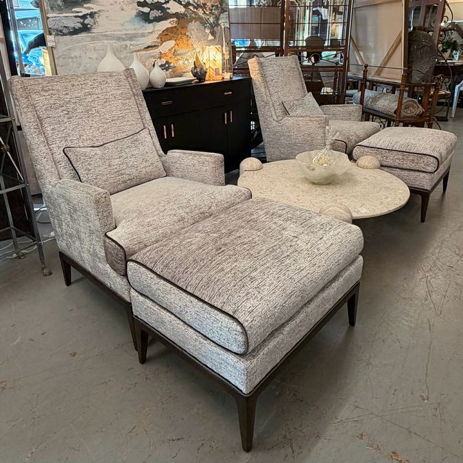 Custom Ambella Cooper Velvet Wingback Chair & Ottoman