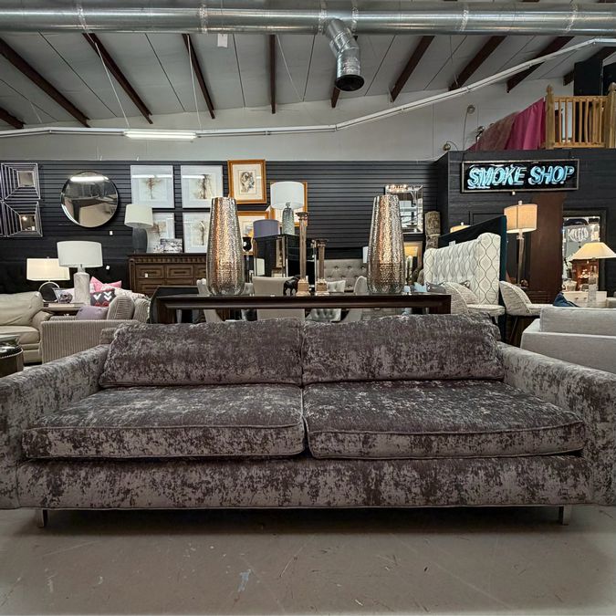 Mitchell Gold Gray Velvet Sofa 89"