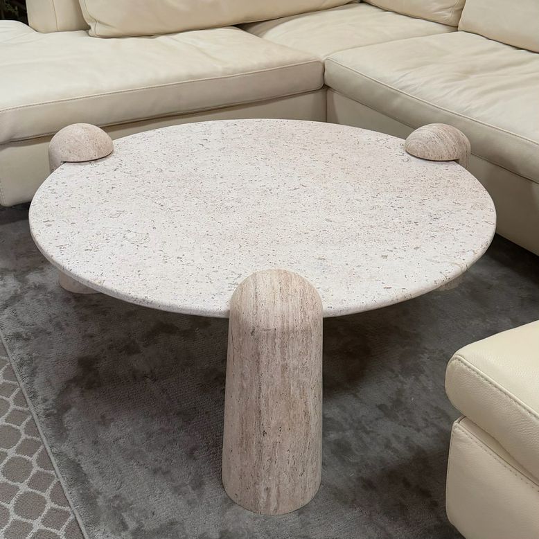 Custom Round White Travertine Coffee Table 38" Dia X 13.5"H