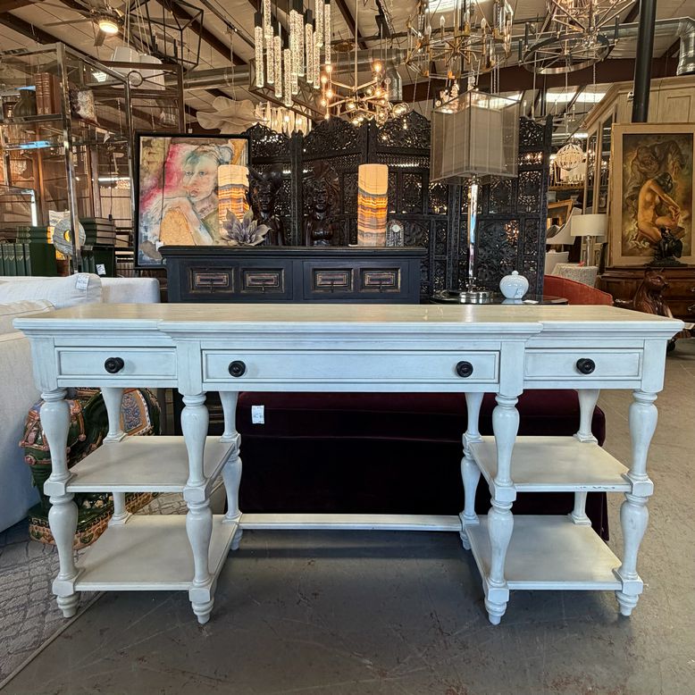 Kincaid Cream Finish Wood Farmhouse 3-Drw Console Table 60x14x30