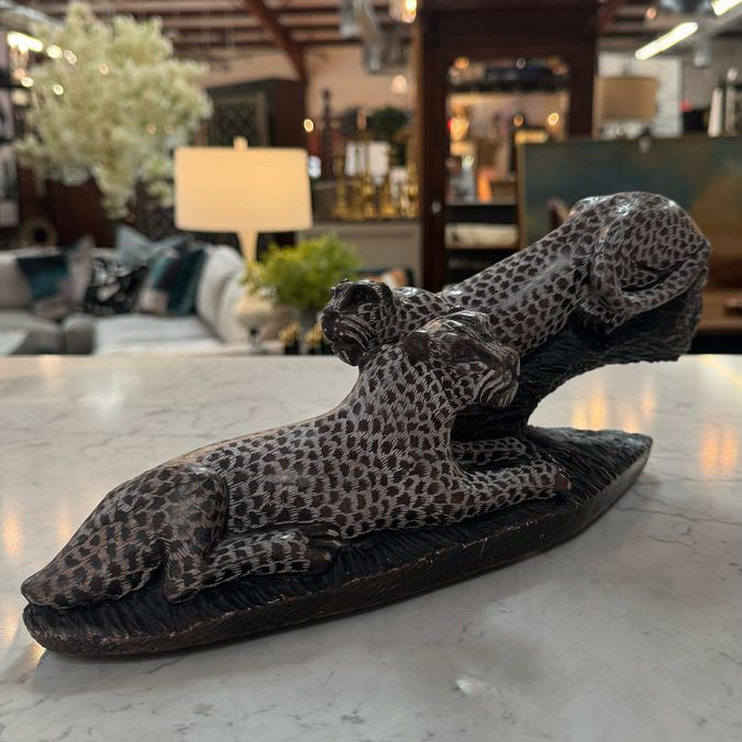 Leopards Shona Stone Carving 12.5"Lx5x5"Wx5"H