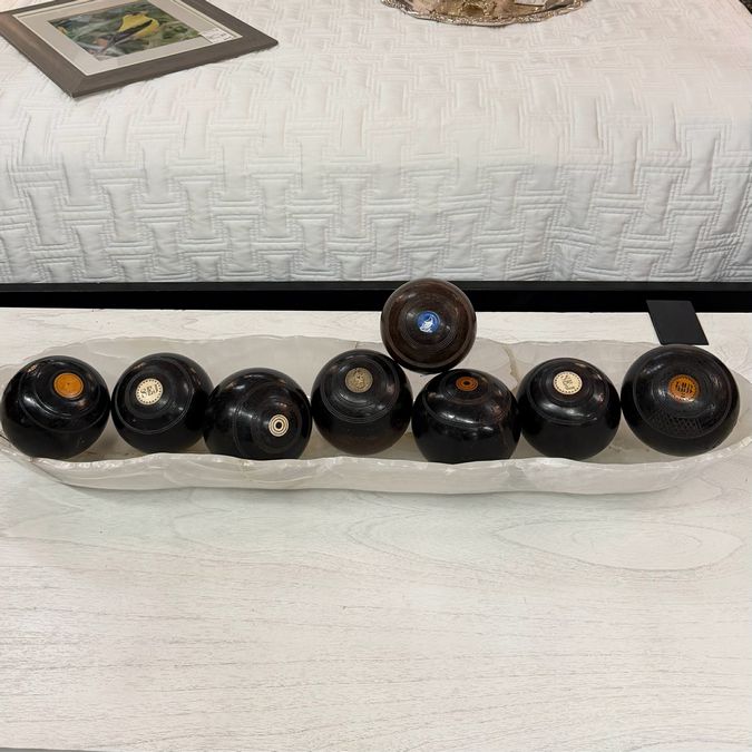 SET/8 Antique Marked Olive Wood Bocce Balls