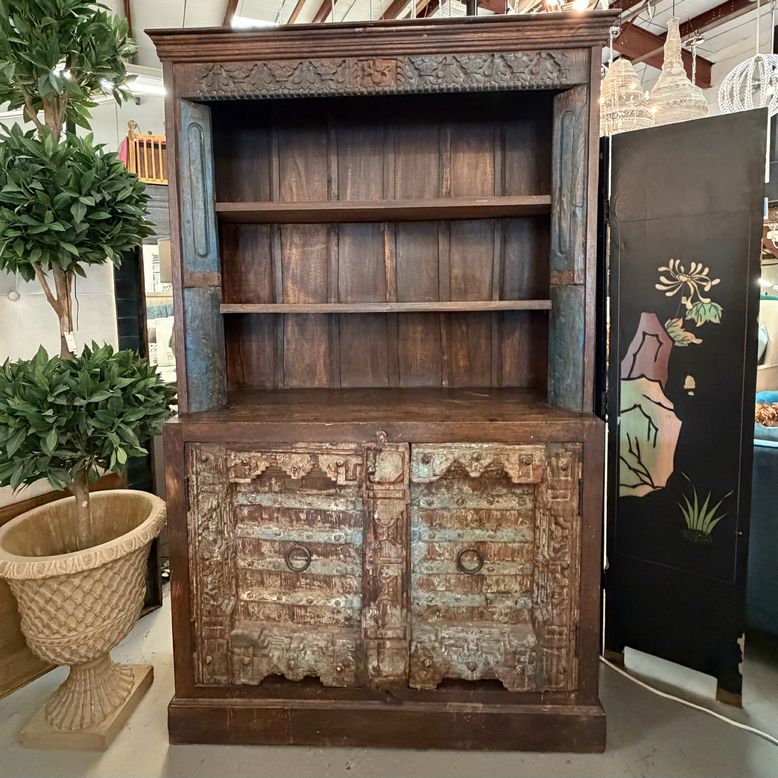 Antique Door Cabinet W/Reclaimed Wood Shelving 52X18X82
