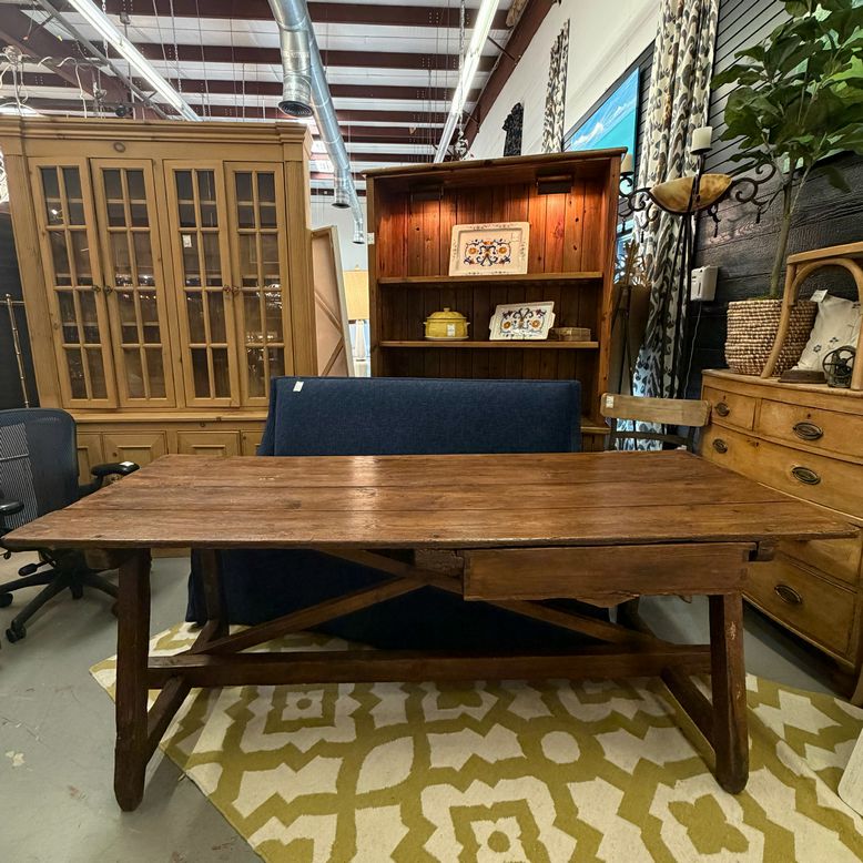 Kristin Mullen Designs Antique European Farmhouse Trestle Table W/Drawer 80x31x3