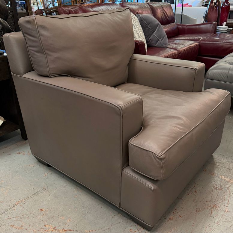 PAIR of Barclay Butera Mushroom Pebbled Leather Club Chairs