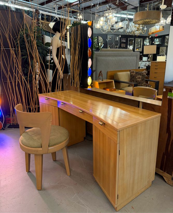 MCM Edward Wormley for Drexel Precedent Vanity, Mirror & Chair 59x21x63