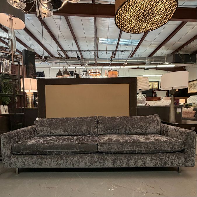 Mitchell Gold Gray Velvet Sofa 99"