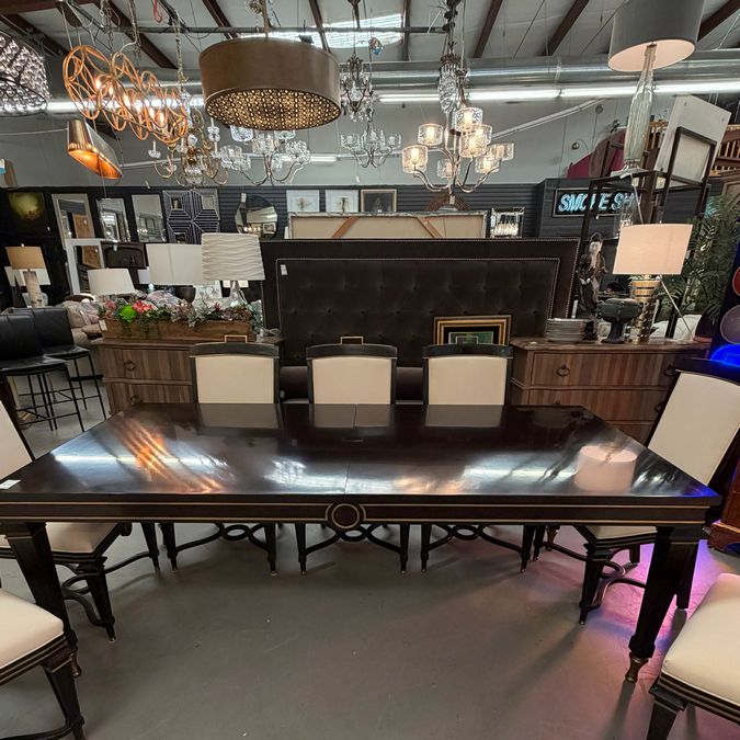 Theodore Alexander Rive Gauche Table W/8 Chairs, 1-27" Leaf 84-108Wx40Dx30H