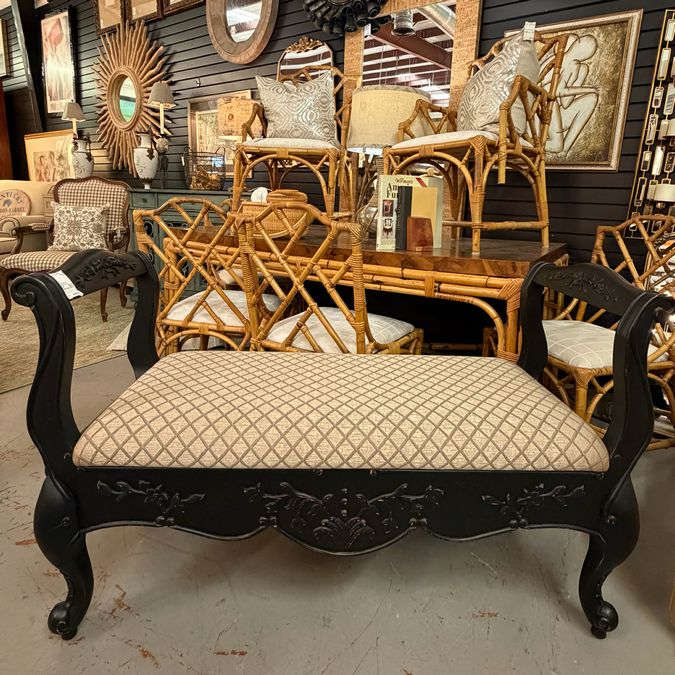 Black Sleigh Bench W/Upholstered Seat 48x18x31