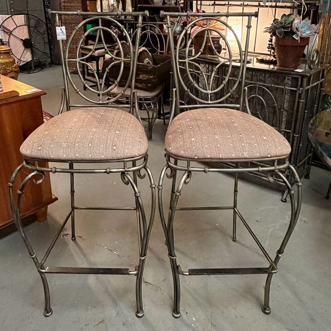 SET/2 Faux Bamboo Metal Barstools W/Upholstered Seats 20x23x47 (31 seat)