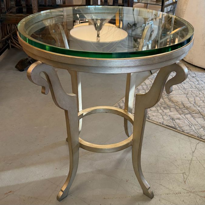 Wildwood Bailey Champagne Finish Side Table W/Glass Top 26x26x28 FINAL SALE