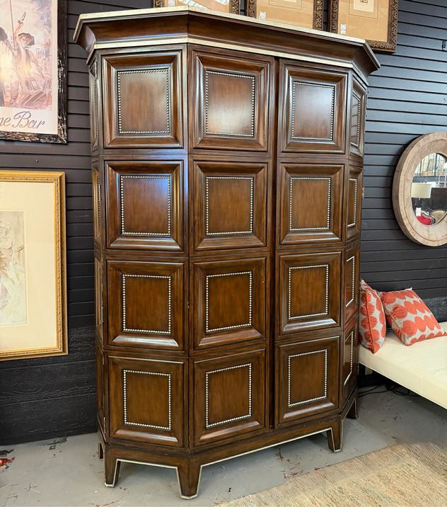 Custom Marge Carson Folio Armoire W/Nailhead Trim 67x22x88 AS IS