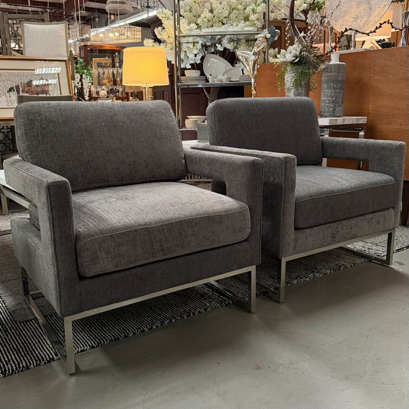 Sally Lynn Home Chair - Set PAIR of Edna Gray Velvet Accent Chairs