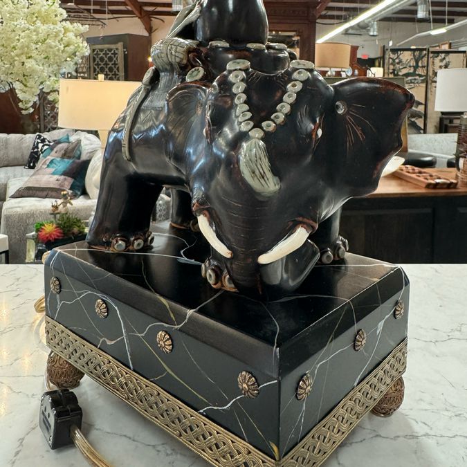 Raymond Waites Elephant & Rider Table Lamp 31"H