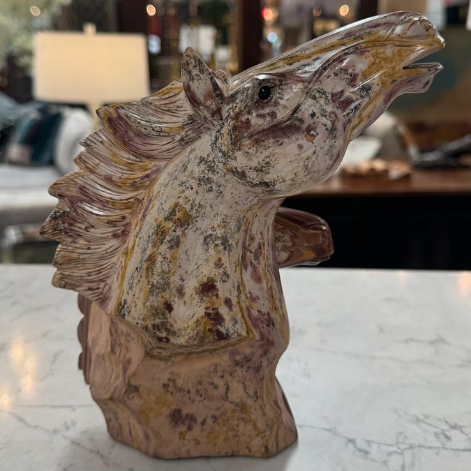 Carved Jasper Double Horse Head Sculpture 8"H