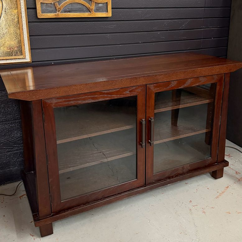 Crate & Barrel Wood & Glass 2-Dr Console Cabinet 52x20x30