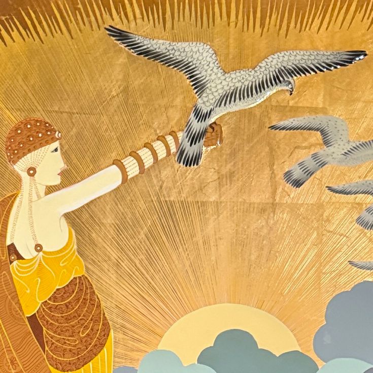 Erte' "Wings of Victory" Resin Coated Print on Board 35x35