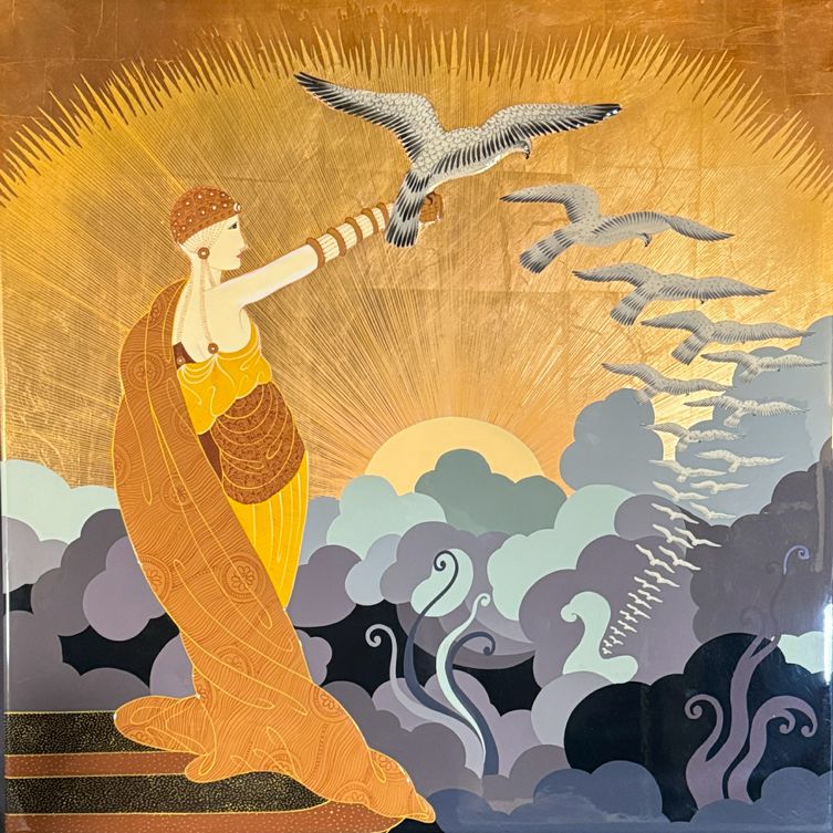 Erte' "Wings of Victory" Resin Coated Print on Board 35x35