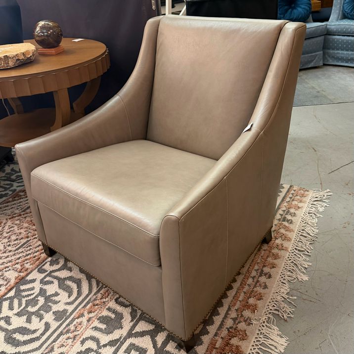 PAIR West Elm Taupe Leather Club Chairs 32x32x35.5