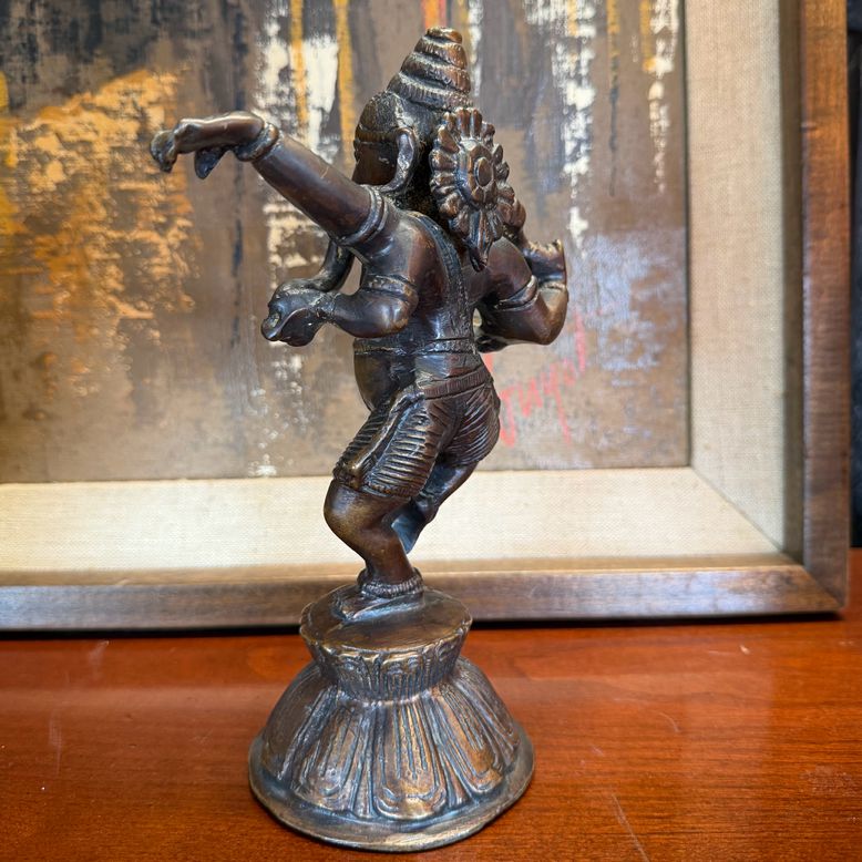Antique 8" Bronze Dancing Ganesh Hindu Temple Sculpture