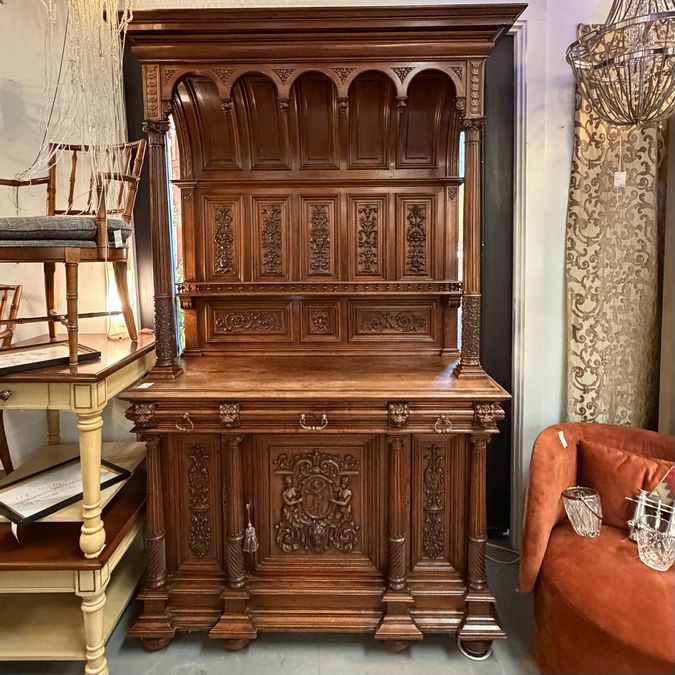 Antique Walnut Hooded Henri II French Buffet 58x23x93