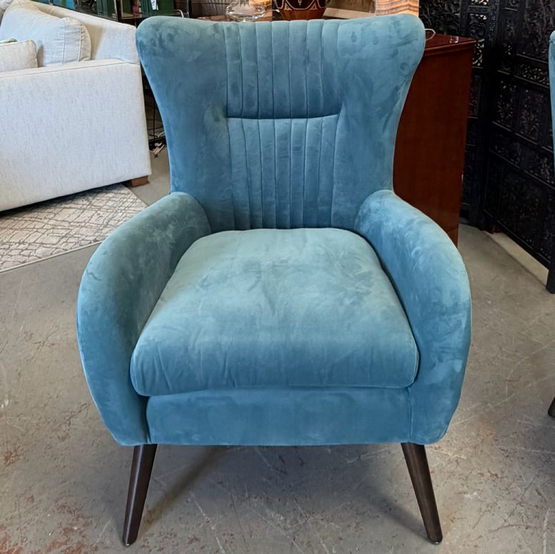 PAIR Uttermost 23314 Dax Blue Velvet Channel Back Chairs 29x30x38 ALMOST NEW!