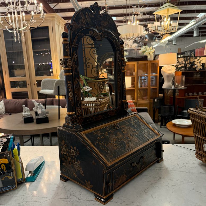 Chinoiserie Courtyard Scene 1-Dwr Table Vanity W/Mirror 16.5x10x27