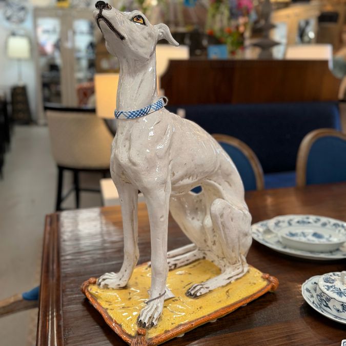 Mid Century Porcelain Whippet Sculpture 16.5x11x25.75