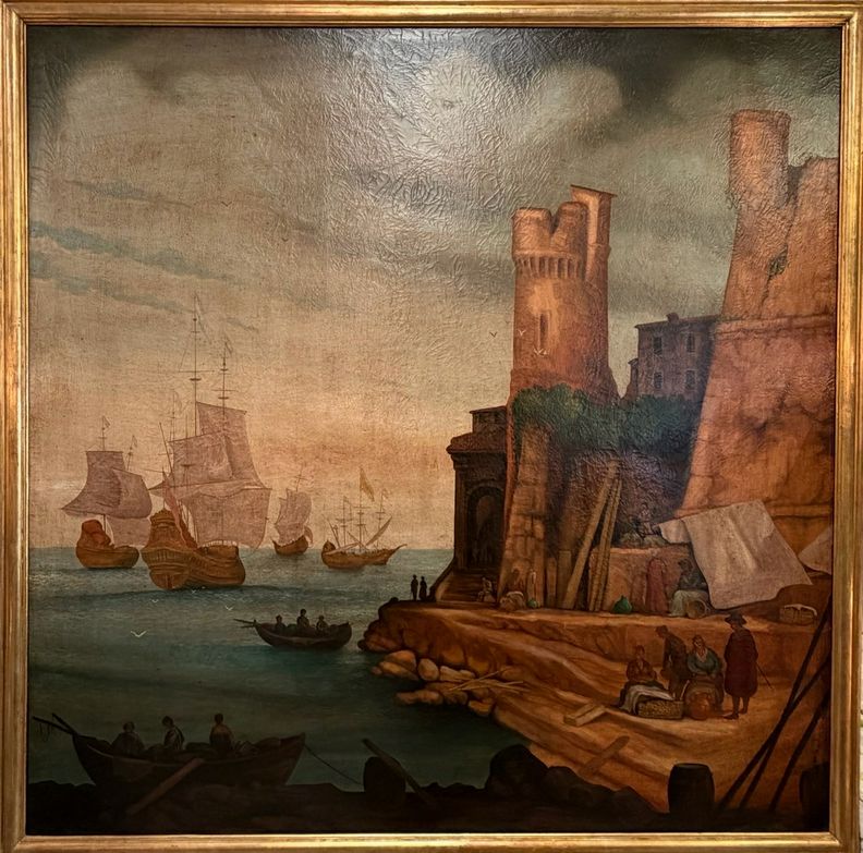 XL Old World Style European Harbor Scene 78x78