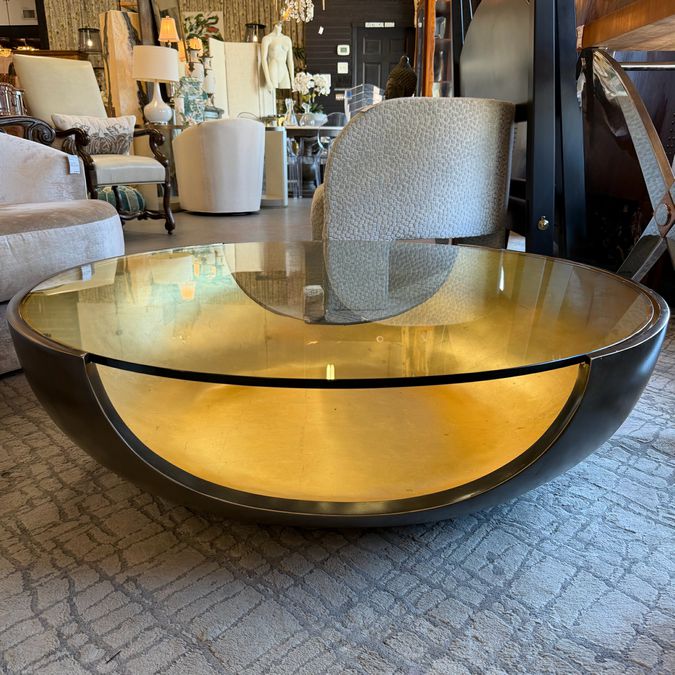 Mitchell Gold Soleil Bronze & Gold Leaf Cocktail Table W/Glass Top 44x44x13