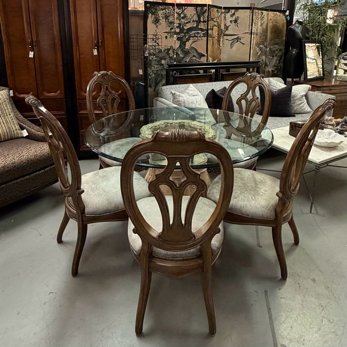 Thomasville Bellasera Table W/54" Glass Top, 5 Chairs