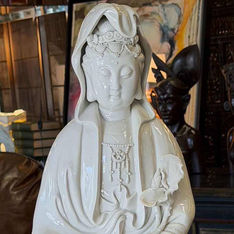 Gorgeous Lg Blanc-de-Chine Porcelain Guanyin Sculpture 25"H