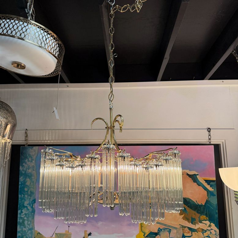 Italian Tronchi Style 6-Lt Brass Chandelier W/8" Glass Rods 24"D